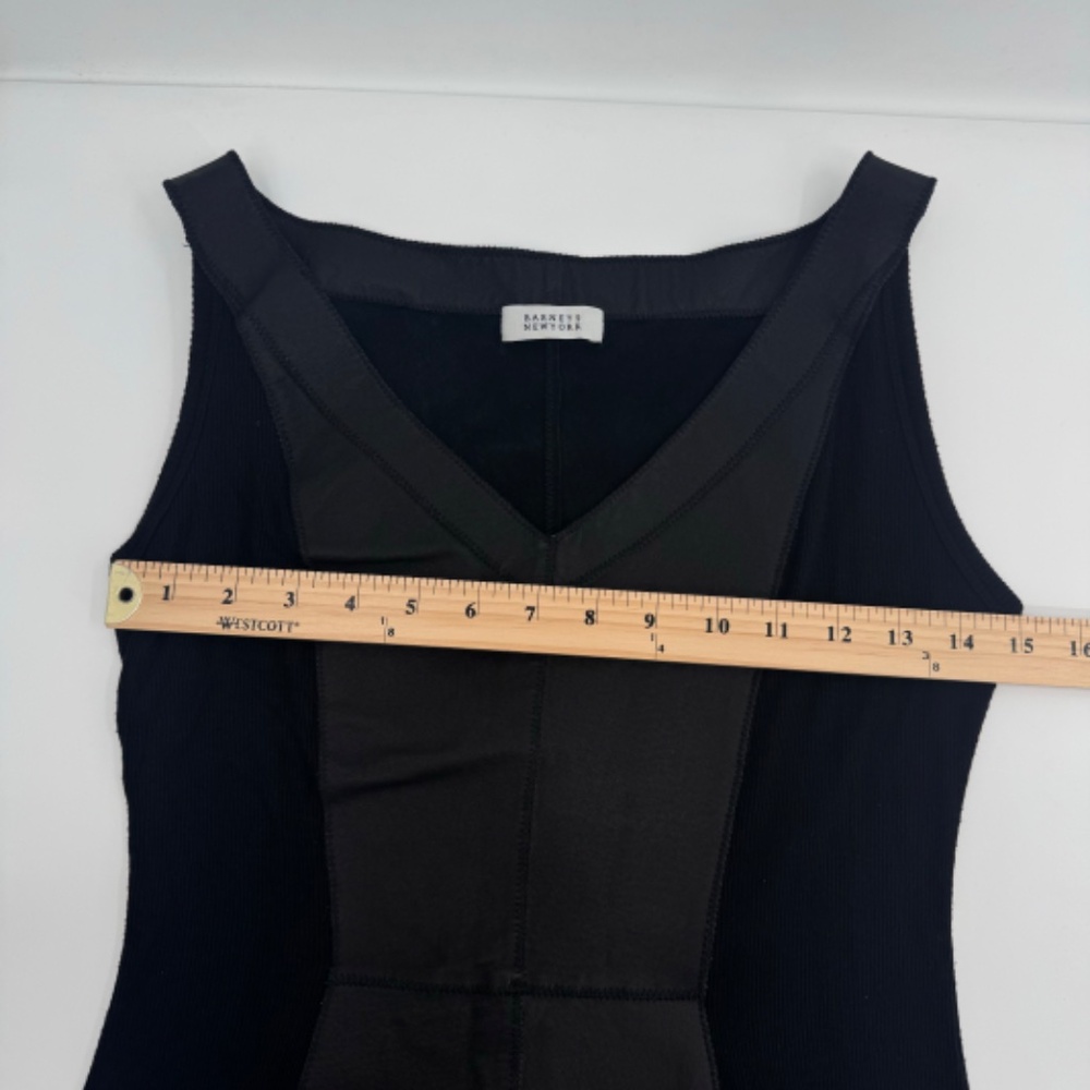 Barneys New York Dress Women 6 Black Leather Panels Sleeveless Bodycon Mini - Picture 10 of 12